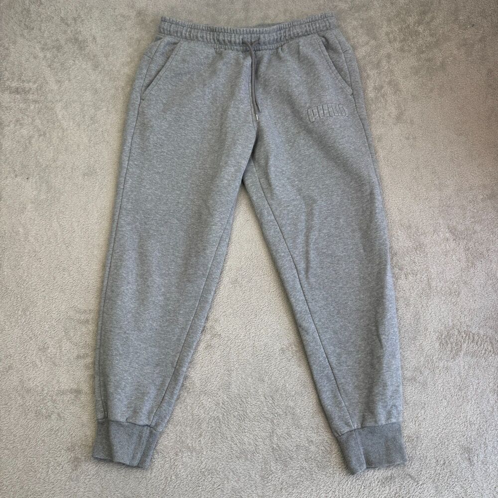 PUMA Jogger Sweatpants Mens Large Gray Heathered Drawstring Waist Tapered Leg